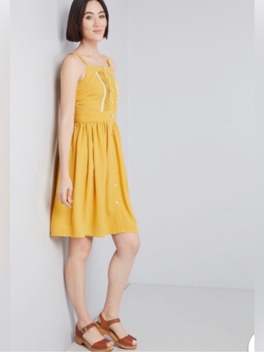 Modcloth “About Your Outfit” Mustard Yellow Gold Midi Retro Style Dress! EUC! - Picture 5 of 16